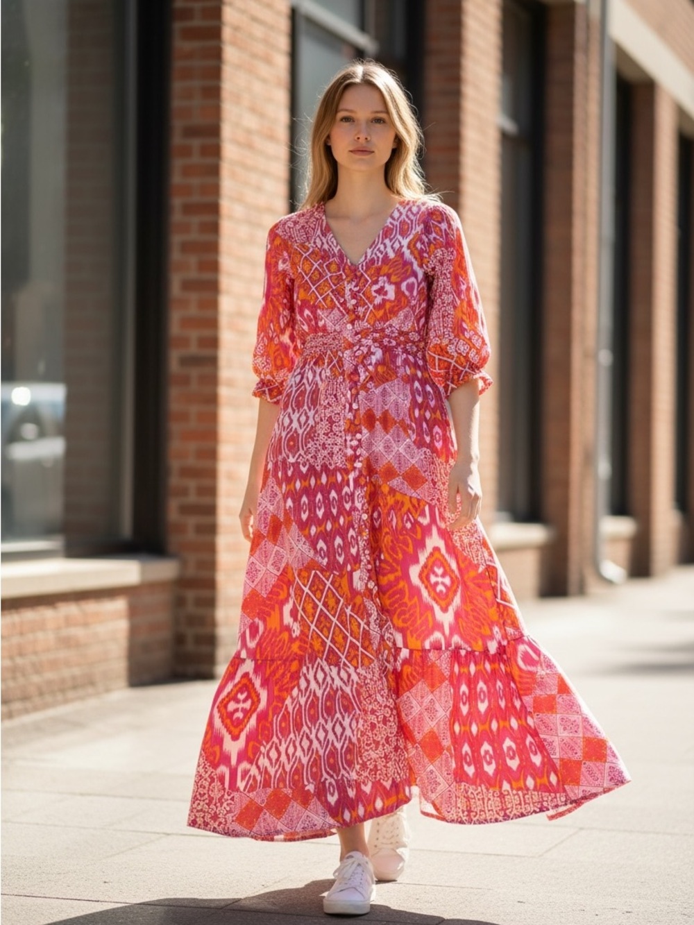 Walker & Wade Women’s Pink & Orange Patterned Maxi Dress